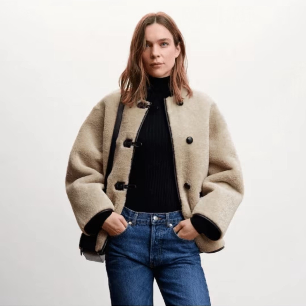 MANGO Appliqués faux-fur Shearling coat XS